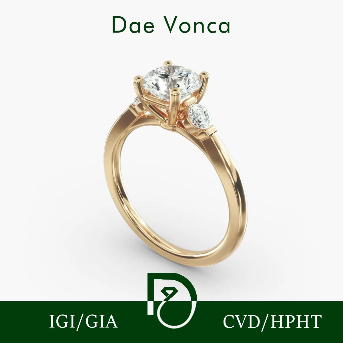 

14K Yellow Gold Three Stone Diamond Ring Round Lab Grown Diamond Ring Bar Set Sidestone Classic Diamond Ring For Engagement
