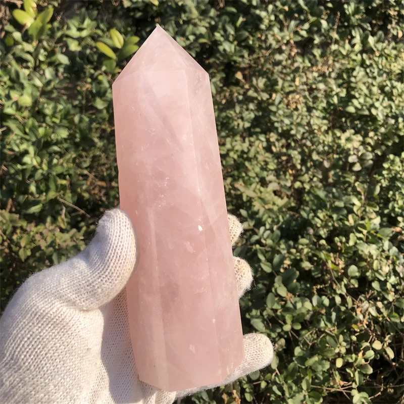 738g Natural Pink Rose Quartz Crystal Obelisk Wand Point Healing