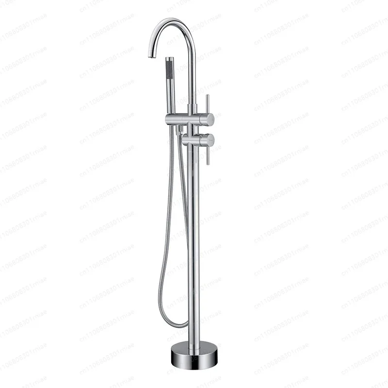 Polished Brass Double Handle Floor-to-Floor Bath Faucet Set with Handheld Shower Soft Spray Bathroom Faucet