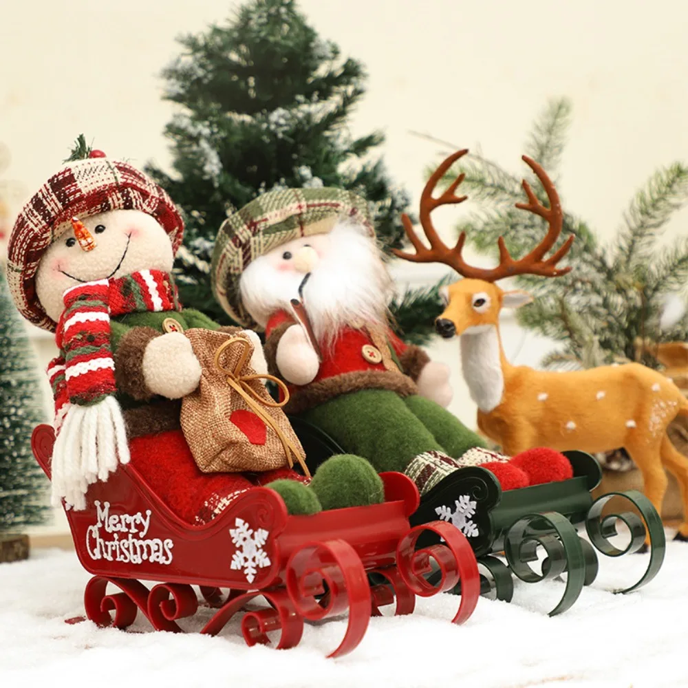 Sled Pulling Old Man Christmas Ornaments Elk Snowman Plush Doll Party Supplies Embellishment Festival Decoration