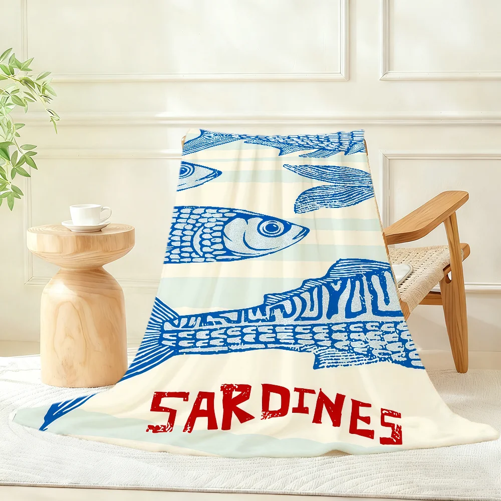 Simple Drawing Art Sardine Blanket Throw Super Cosy Plush Living Room Sofa Couch Childish Birthday Gifts
