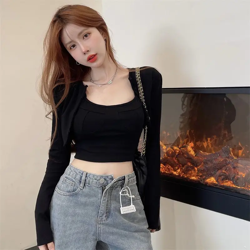 Camisole Jacket Sets Women Sexy Slim Fashion Elegant Solid Spring All-match Tender Female Leisure Design Korean Style Daily Cozy