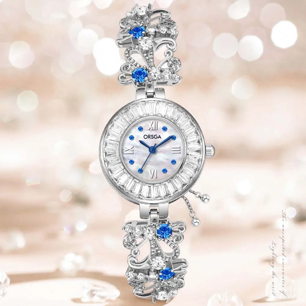 ORGSA Fashion Luxury Ladies Watch Diamond-Studded Mother-of-Pearl Dial Bracelet-Style Quartz Wristwatch for Women Gift reloj