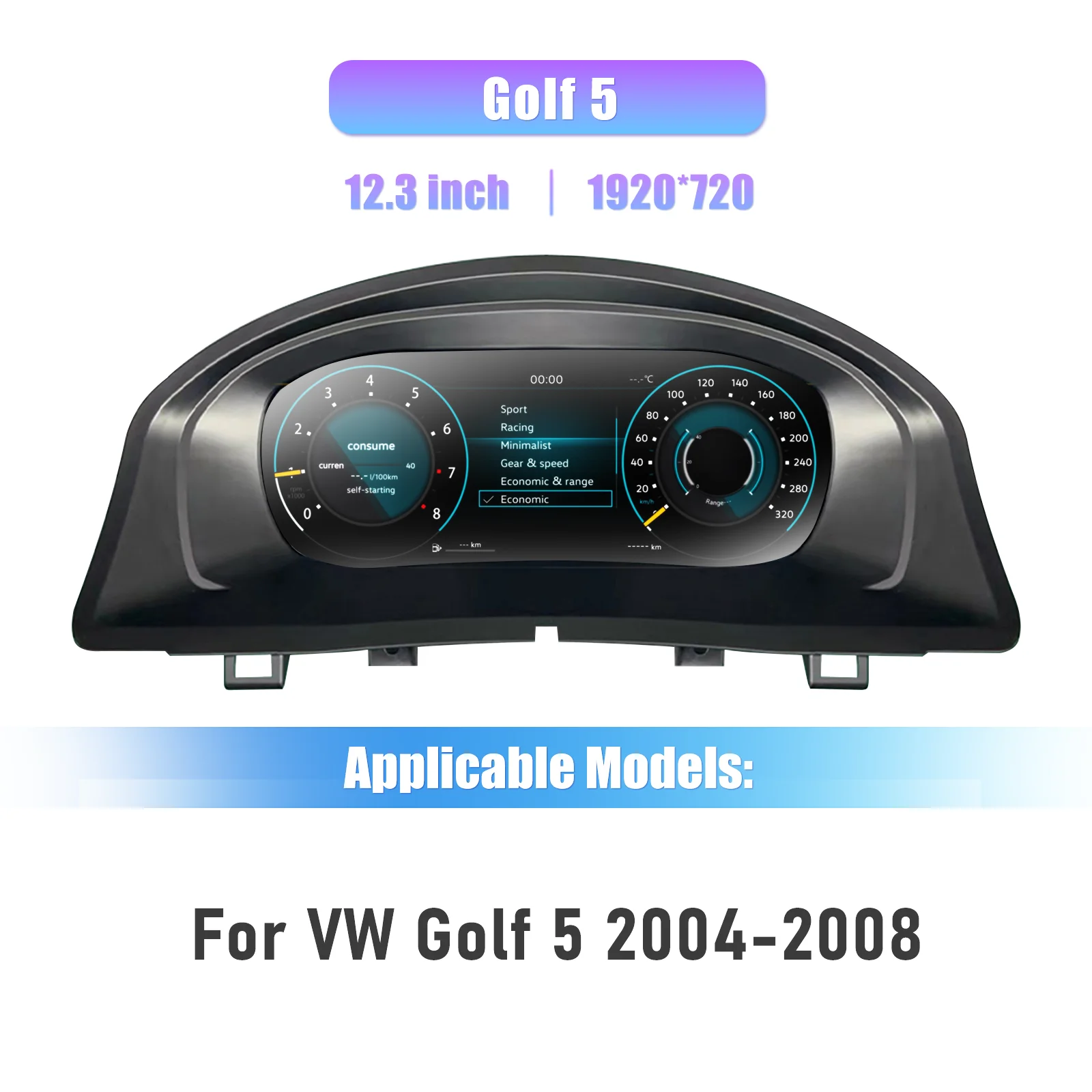 1920*720 HD LCD digitaal snelheidsmeterpaneel cockpit voor VW Golf 5 MK5 2004 05 06 07 08 jaar dashboard instrumentenpaneel