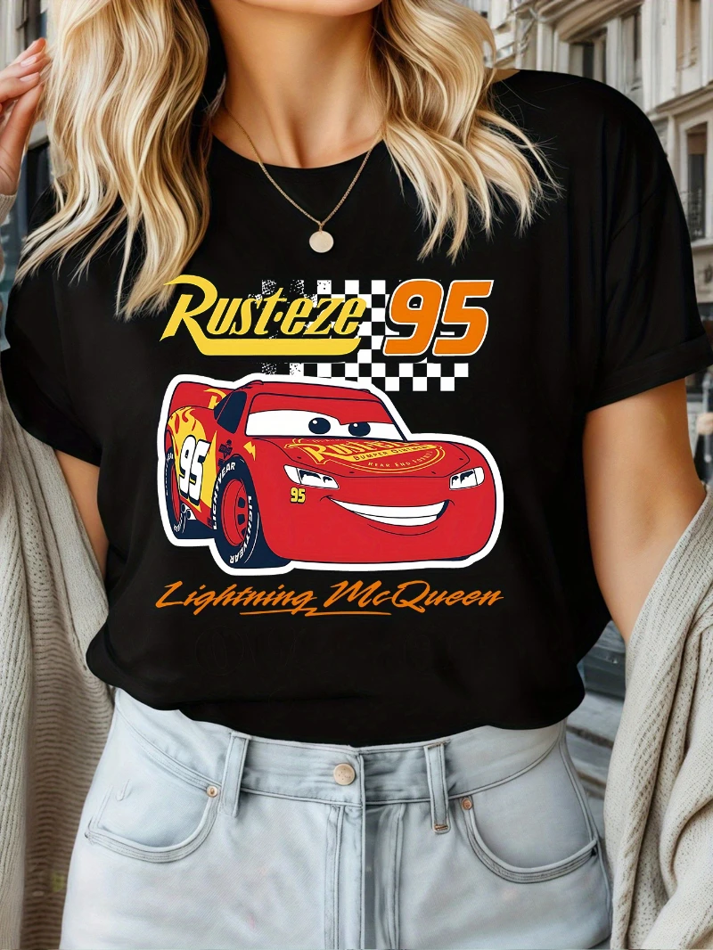

Женская футболка с рисунком "Rusteze 95" — дизайн красного гоночного автомобиля, черный топ из полиэстера с круглым вырезом, повседневная весенне-летняя мода