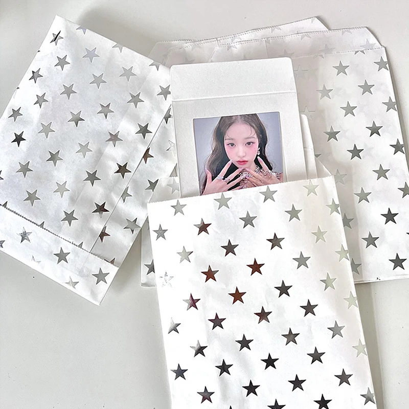 10 Pcs Ins Style Simple Silver High Grade Star Hot Silver Paper Bag Gift Packaging Bag Card Packaging Materials