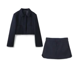 PB&ZA 2024 Spring New Women's Fashion temperament casual versatile lapel short shirt mini high waisted skirt set