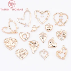 (9234) 24K Gold Color Brass with Zircon Heart Shaped Pendants Charms High Quality Diy Jewelry Making Findings Accessories