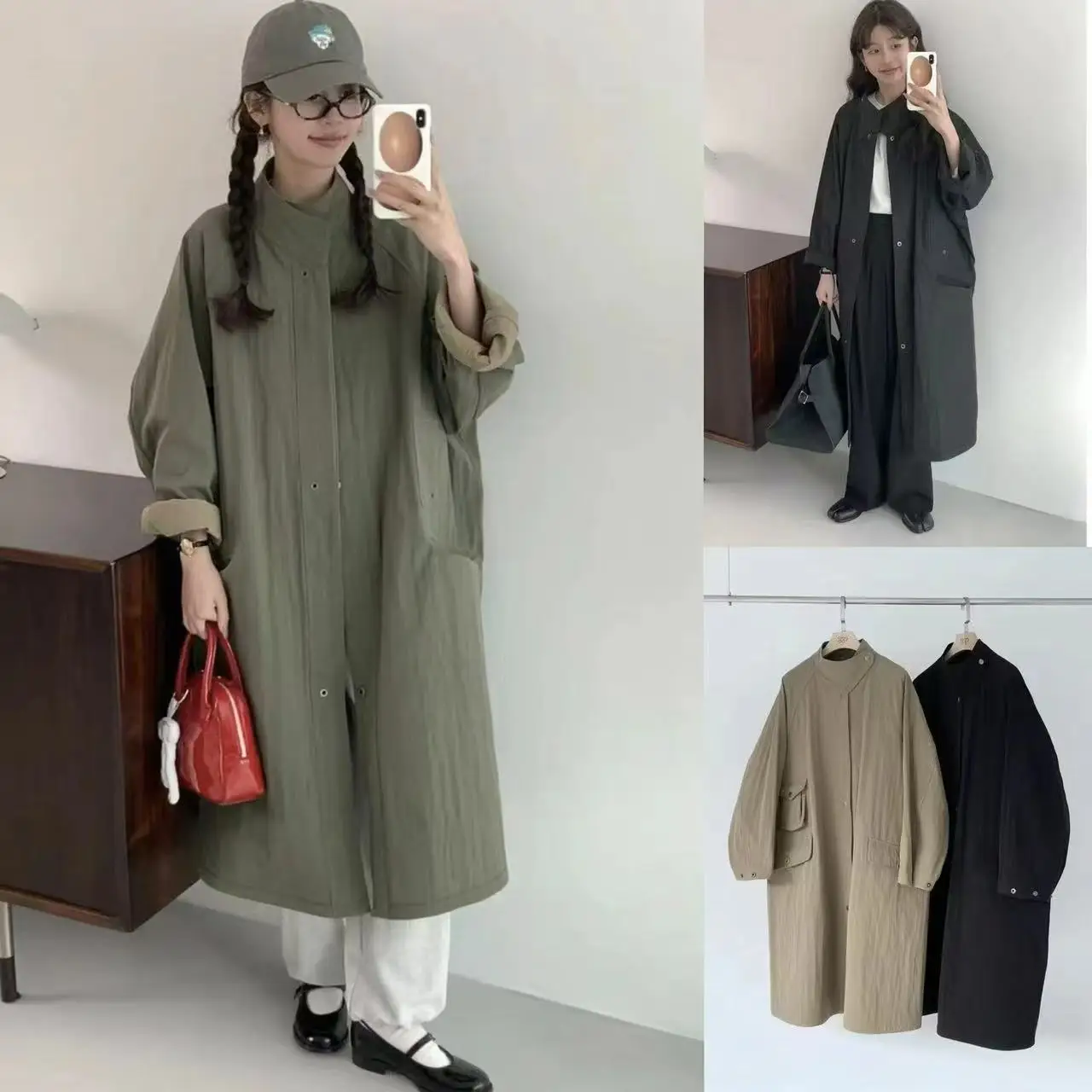 

Two-Sided Wear Casual Sle Long Sve Stand Collar Windbreaker Jaet Loose Fit Tailored Egg2025 Autumn Collection