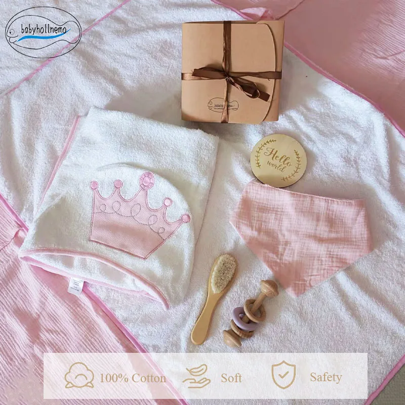 Accessoires de bain pour bébé, ensemble cadeau, serviette de bain, brosse, bâton à manivelle, accessoires de photographie pour nouveau-nés