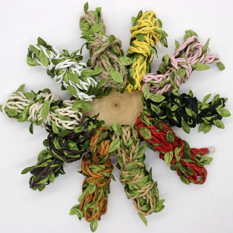 1 Meter Simulation Green Leaves Weaving Hemp Rope DIY Party Wedding Decoration Rattan Gift Bouquet Packaging Rope Line Ribbon