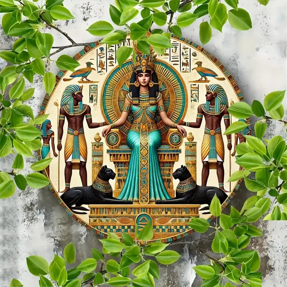 Bar tin painting，Home Decor Iron Sheet Painting,Cleopatra Egyptian Foil - Engraved Aluminum Sign - Round Wall Art for Home & Mor