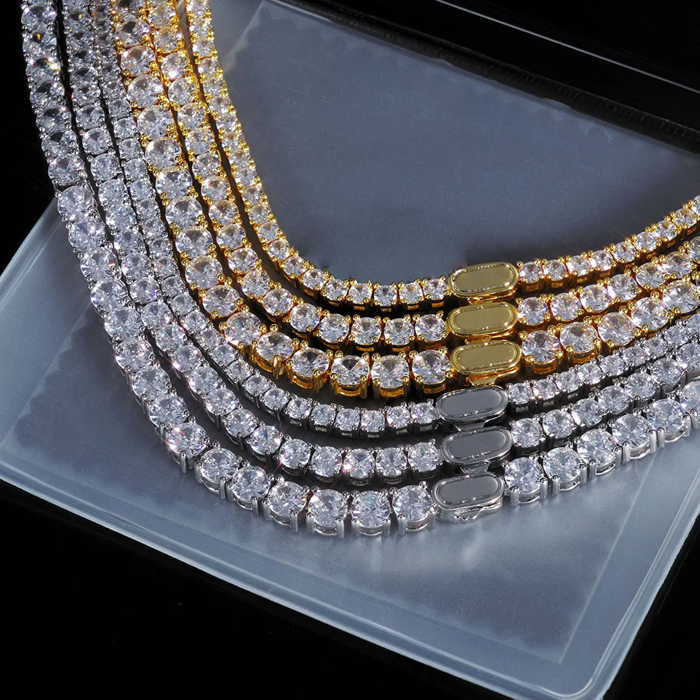 

NY New Design Iced Out Cubic Zirconia Tennis Necklace with Spring Buckle 3/4/5mm Bling CZ Tennis Chain Women's Hip Hop Jewelry