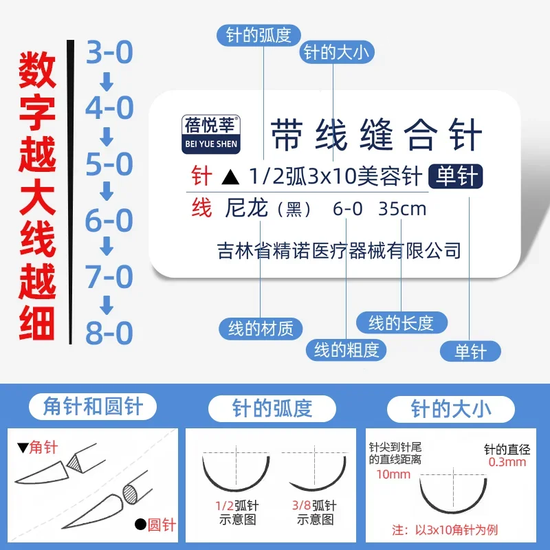 A Medical Sutures With Needle Cosmetic Plastic Surgery Aseptic Surgical Sutures Double Eyelid Suture Needle With Thread Non-abso