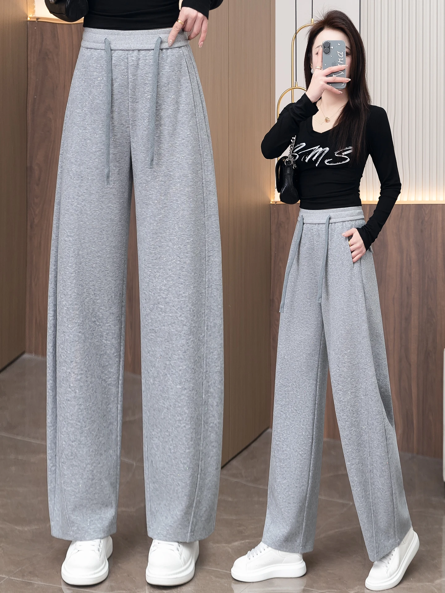 

Casual High Waist Elastic Sport Pants Women Spring Autumn New Loose Wide Leg Banana Pants Comfortable Breathable Cotton Blend