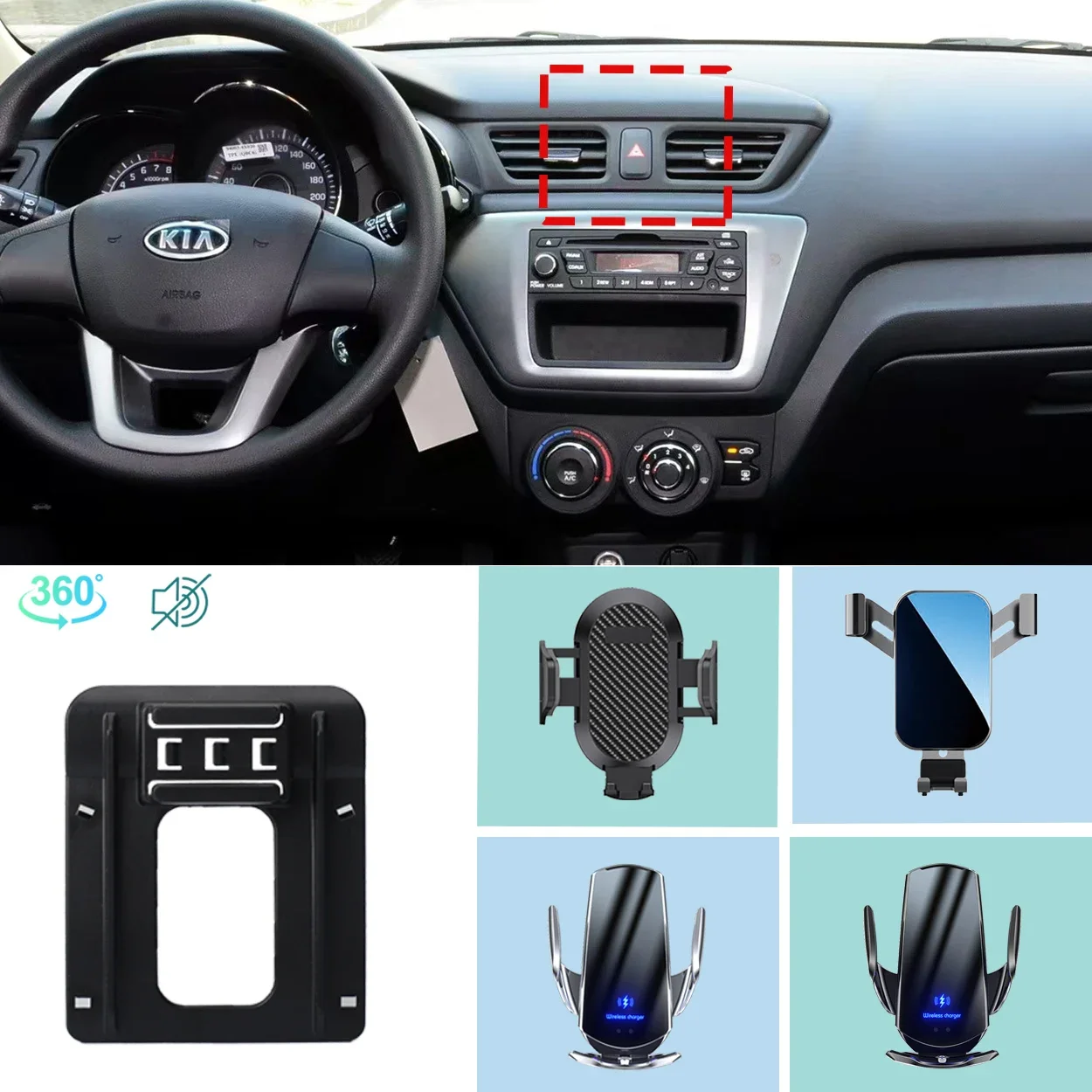 

Car Phone Holder For KIA K2 RIO 2011 2012 2013 2014 2015 Mobile Phone Support Car Mounts Wireless Charging Accessories