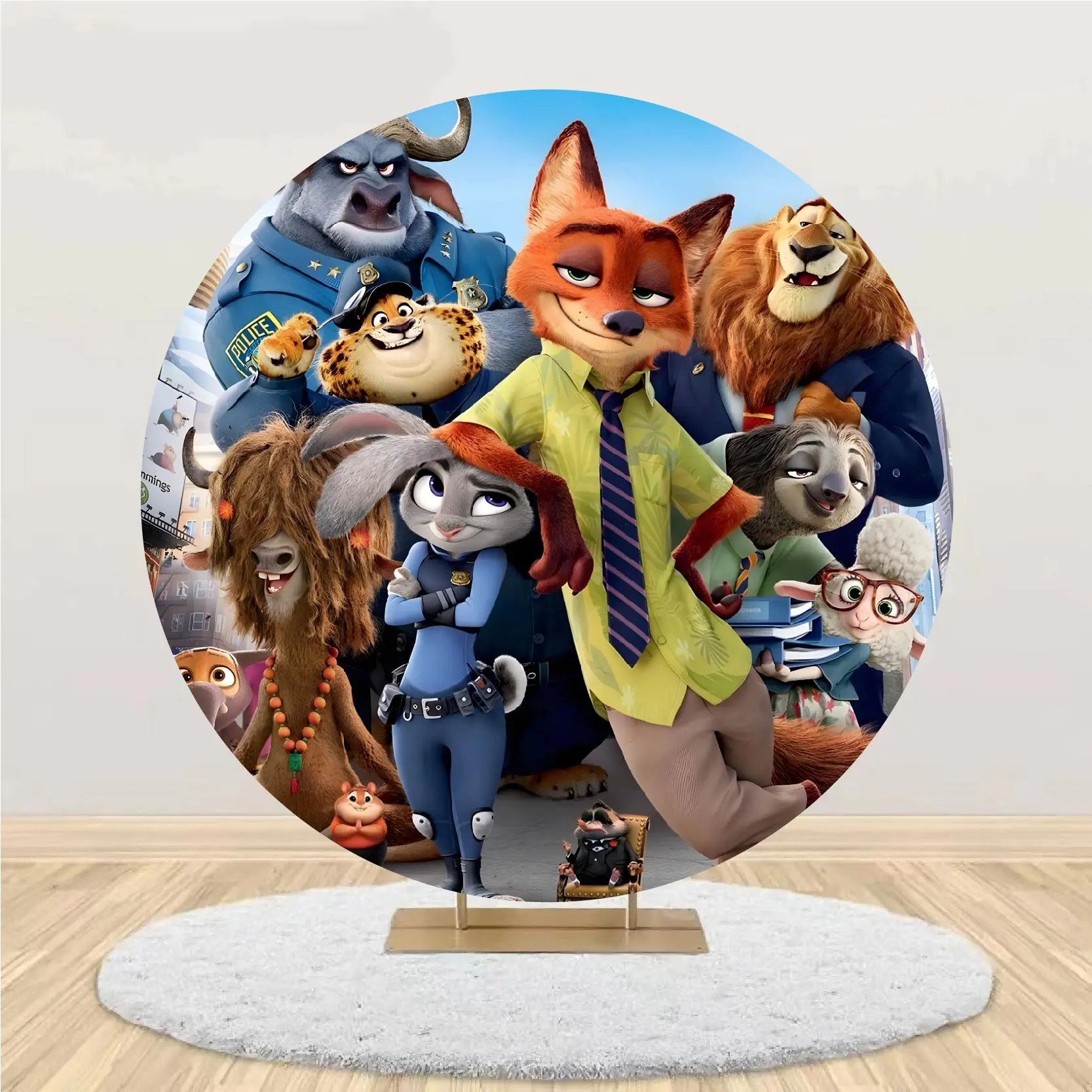 Disney Zootopia Round Wall Backdrops Cover,Judy and Nick Theme with Cylinder Covers,kids Birthday Party Background Supplies