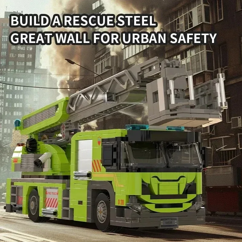 

824PCS Turntable Ladder Fire Engine Building Blocks MOC Fire Crane Engineer Truck Model Brick Education Toys Boys Kids Gift