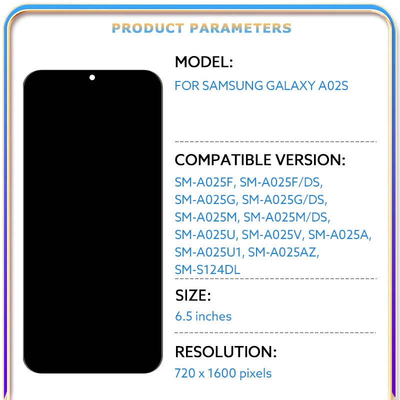 For Samsung Galaxy A02s A025 LCD Display Touch Screen Digitizer Assembly Panel Phone LCD Display Screen Replacement Repair Parts