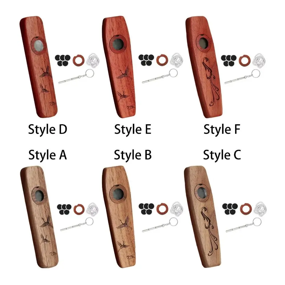Creative Wooden Kazoo Portable Professional Wind Instrument with Lanyards Smooth Accompaniment Kazoo Guitar Ukulele Lovers