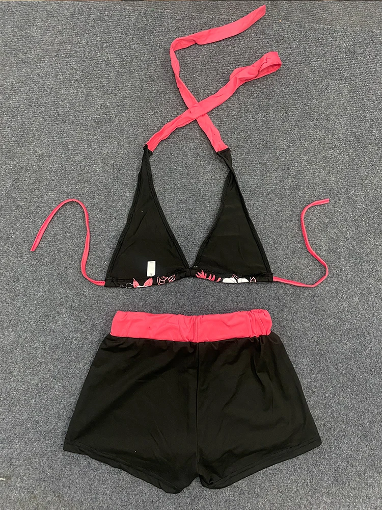 الصيف Y2K الجمالية خمر التباين زهرة طباعة الحمالة الصدرية مجموعة تي شيرتات قصيرة للأطفال أزياء الشاطئ الساخن مثير السيدات سبليت قطعتين بيكيني