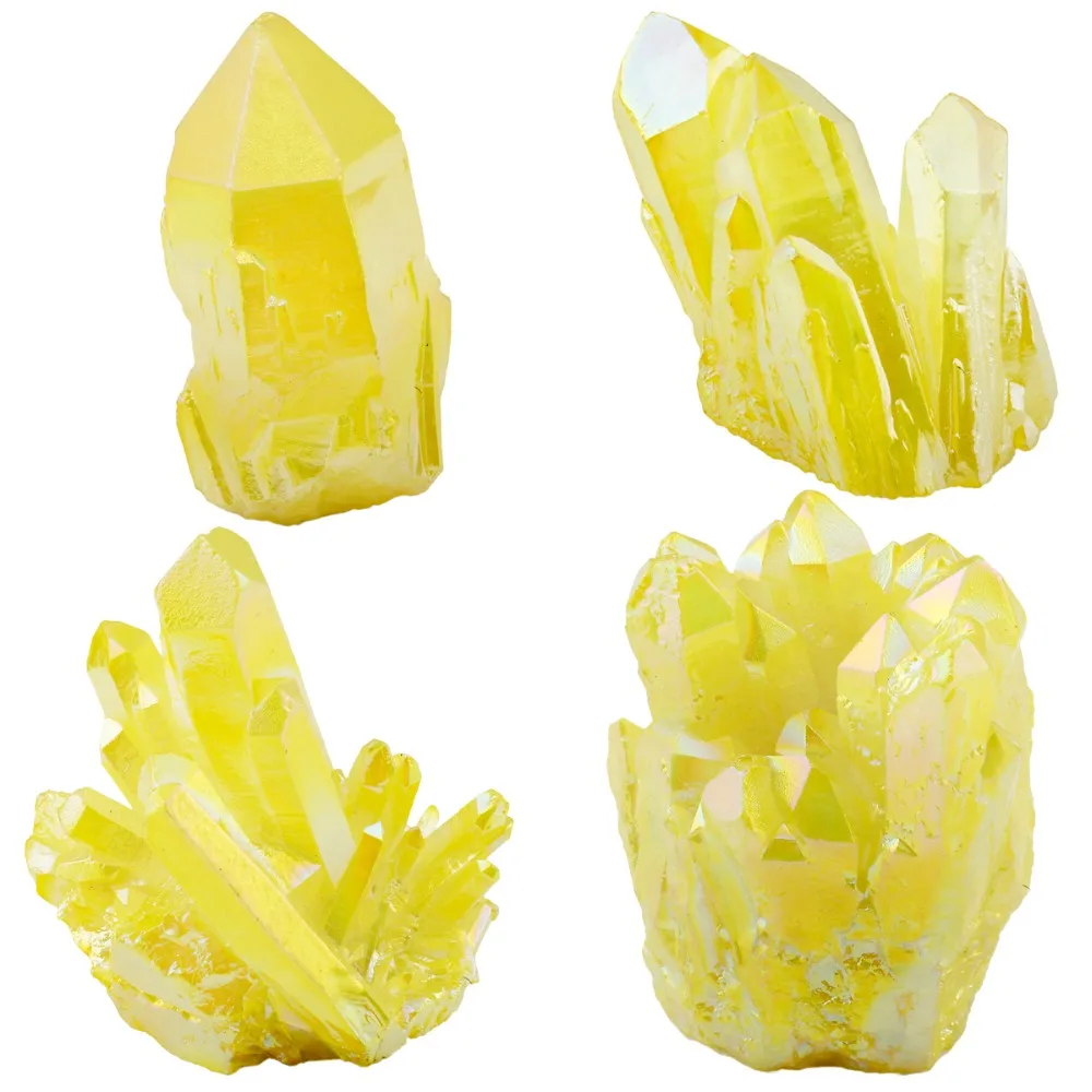 

TUMBEELLUWA Lemon Yellow Titanium Coated Crystal Rock Quartz Cluster Geode Druzy Gem Stone Jewelry Decoration Specimen