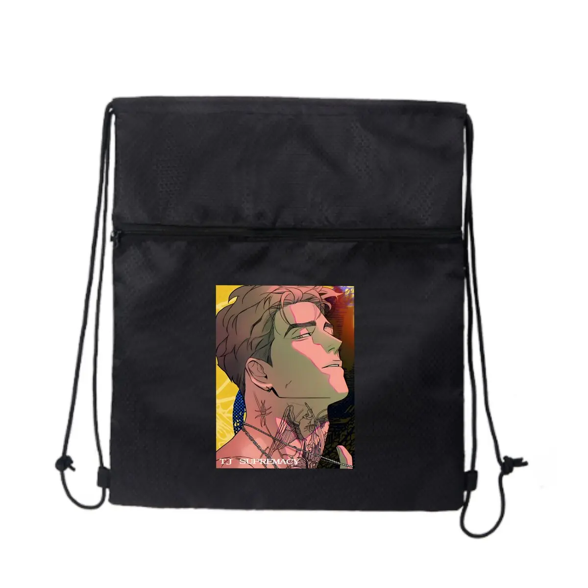 

Стилизованная иллюстрация персонажа с тематическим дизайном TJ Supremacy Парковая прогулка Сумка на молнии на шнурке: вмещает закуски и игрушки