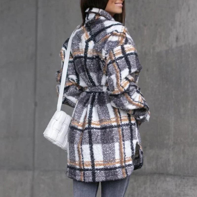 2023 autunno e inverno moda Strappy Plaid cappotto di lana risvolto monopetto temperamento di media lunghezza abbigliamento Casual da donna