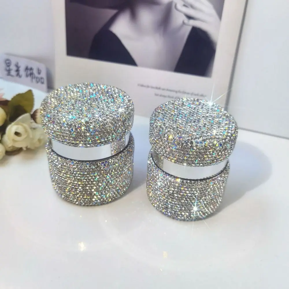 Rhinestone Airless Cream Bottle Dispenser Portable Refillable Cosmetic Container Push Down Pump Space Saving Empty Glass Jar