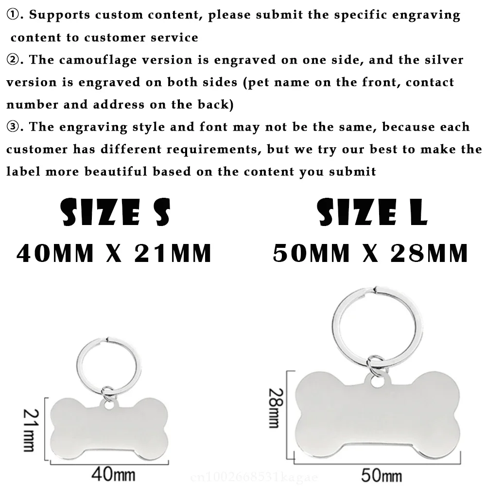 Customized Pet Nameplate Free Engraving Name ID Tag for Dog Cat Collar Necklace Personalized Puppy Anti-lost Nametag Bone Shape