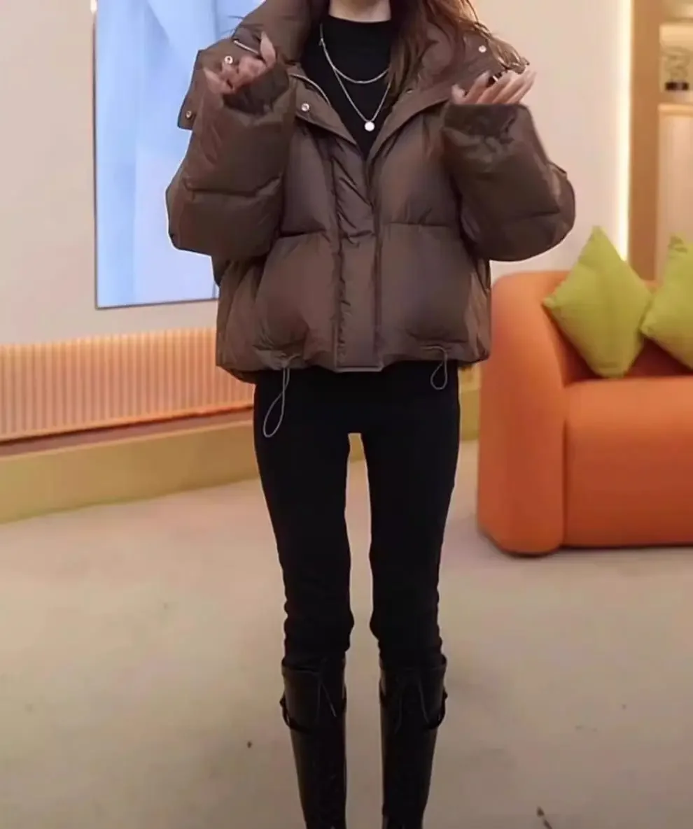 2025年秋冬の女性用高級綿入りジャケット、無地、フード付き、オーバーコート