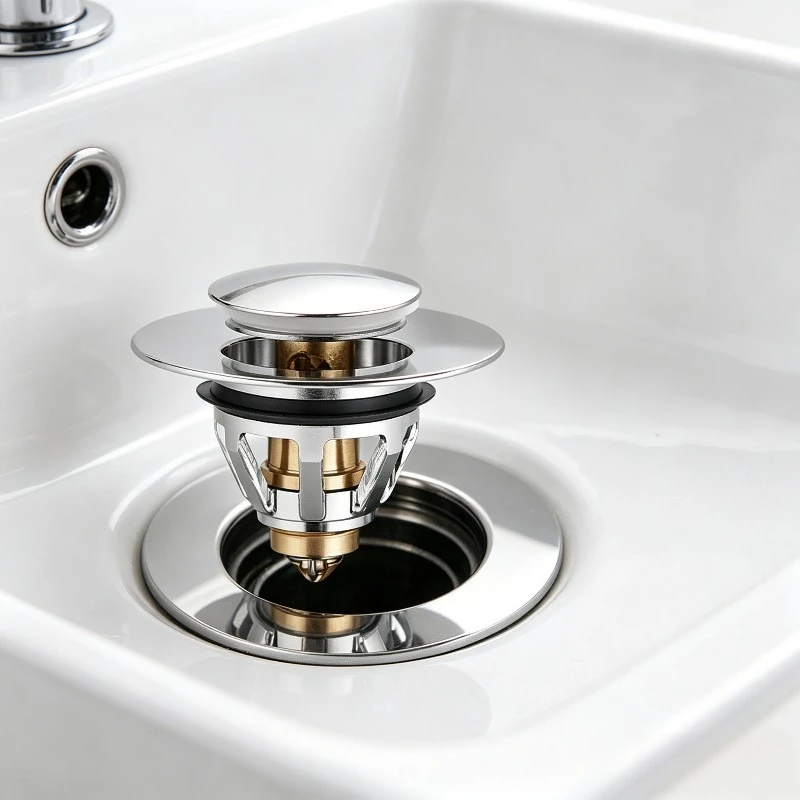 

Sink Drain Stopper Universal Rebound Pop Up Filter Chrome Plug With Hair Catcher Easy Push Type Bathroom Basin Accessory