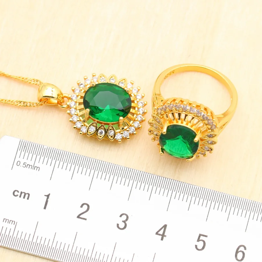 2023 New Arrivals Gold Color Jewelry Sets For Women Wedding Green Zircon Bracelet Earrings Necklace Pendant Ring Gift