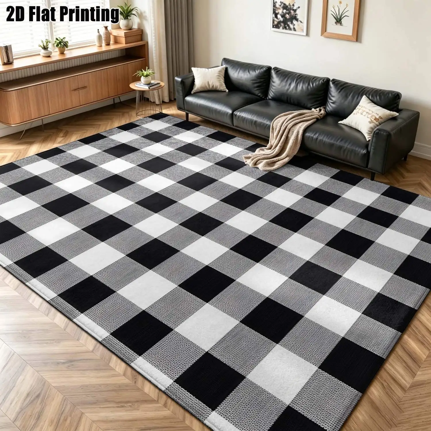 1Pc 2D Printed Black White Geometric Striped Nordic Modern Minimalist Home Carpet, Instagram Style Floor Mat, Multi-Size Machine Washable, for Entrance, Living Room, Bedroom, Dining Room, Foyer Home Decor