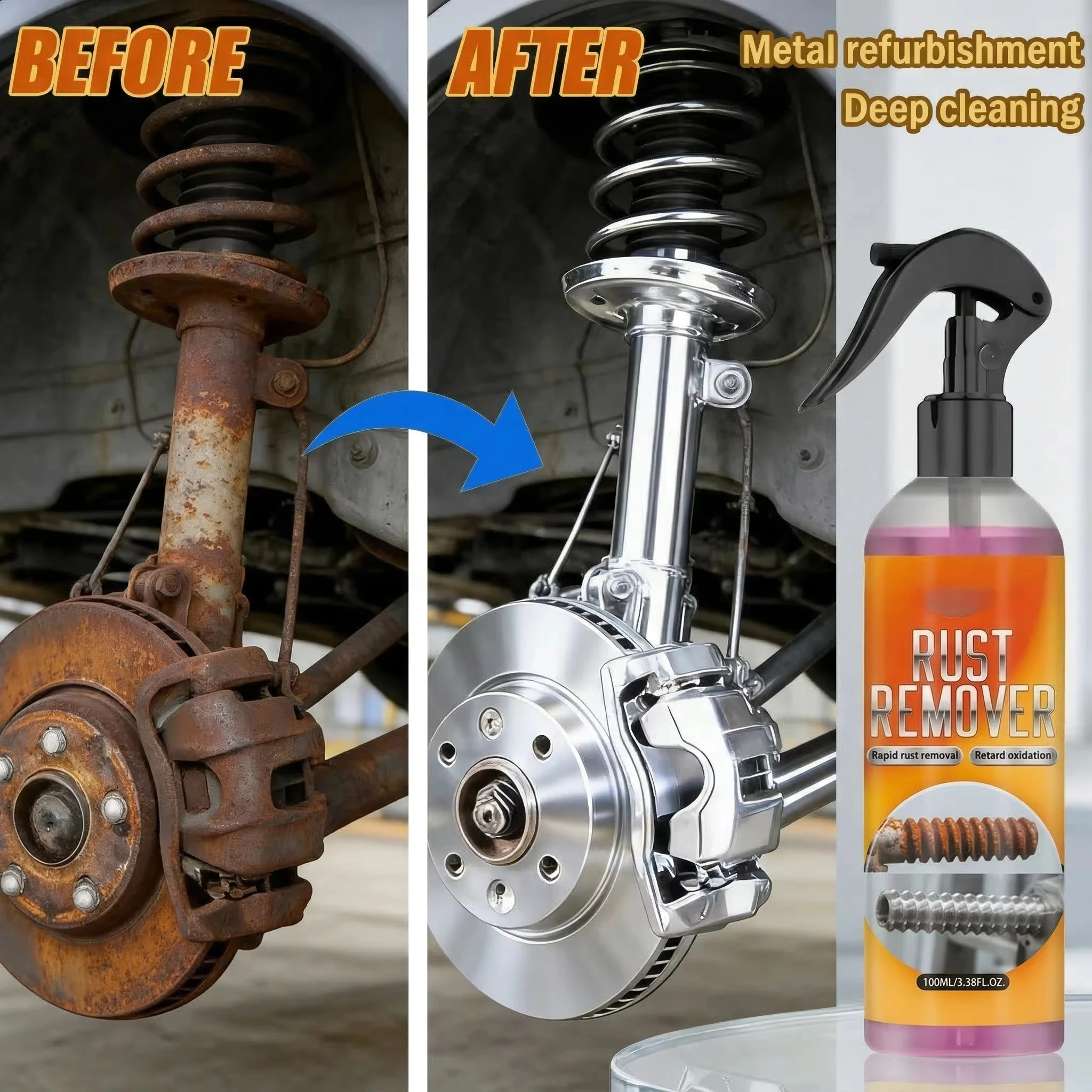 Car Rust Removal Spray Powerful Iron Powder Remover Wheel Hub Cleaner