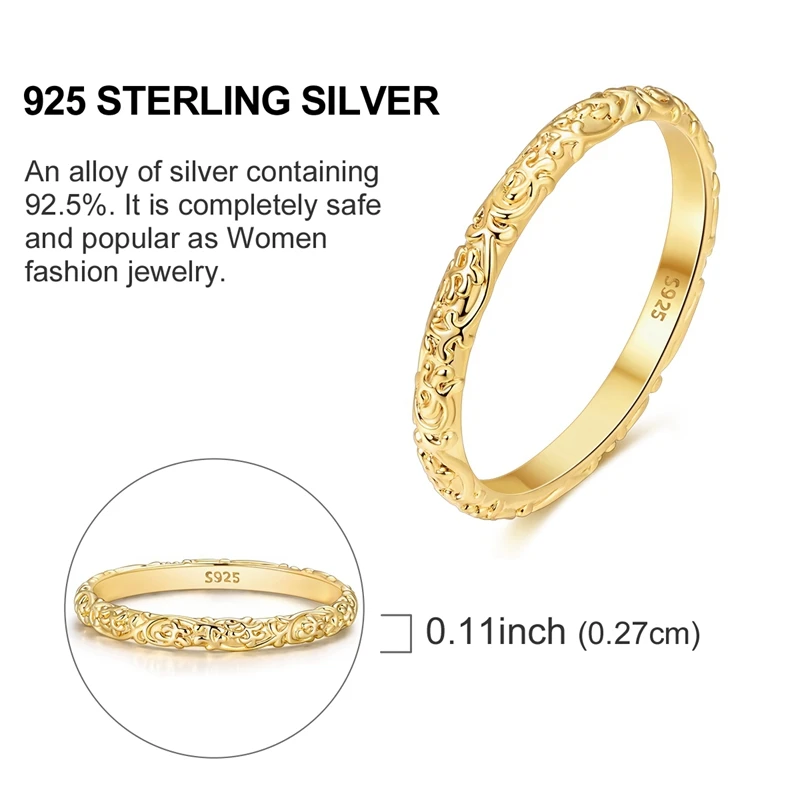 Original 925 Sterling Silber Ringe, vergoldet, Blumenmuster-Ringe für Frauen und Mädchen, Schmuck, Geburtstag, Jahrestag, Geschenke – Detail 4
