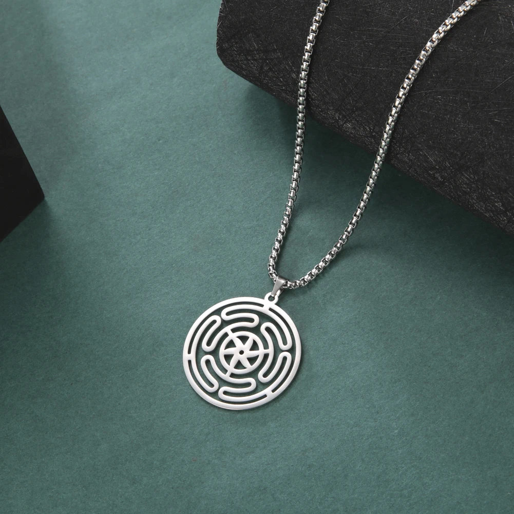 Lemegeton Hecate Women Wheel Necklace Pin Hot Magic Symbol Witchcraft Energy Amulet Men and Women Stainless Steel Jewelry Gifts