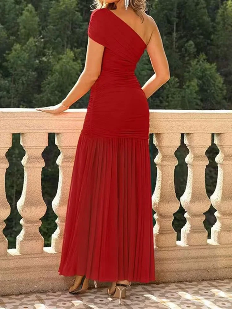 Sleeveless Solid Patchwork Chic Party Dress, Women Summer Diagonal Collar Casual Maxi Dress, 2025 Fashion Backless Ladies Dress