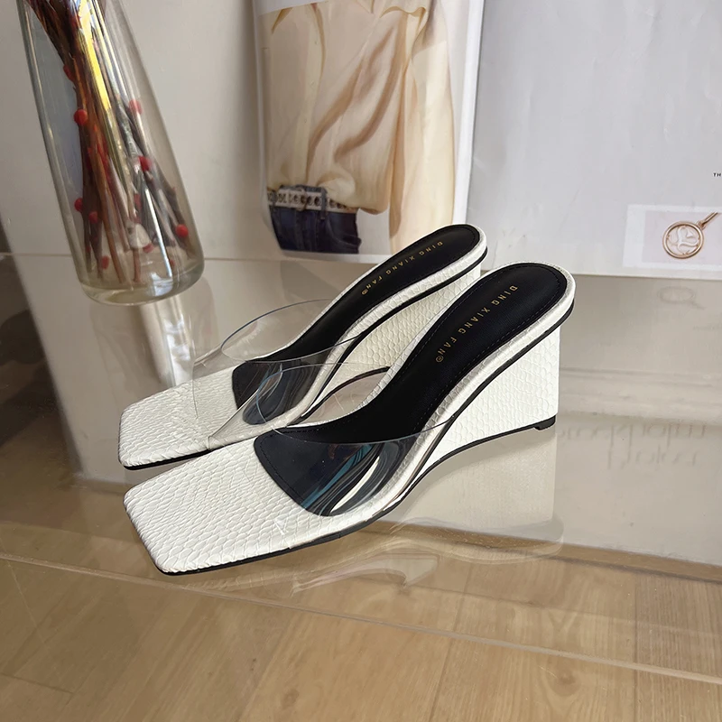 

7cm Wedge Sandals Woman PVC Transparent High Heels Slippers Ladies Summer Shoes Casual Wedges Sandals Zapatos De Mujer