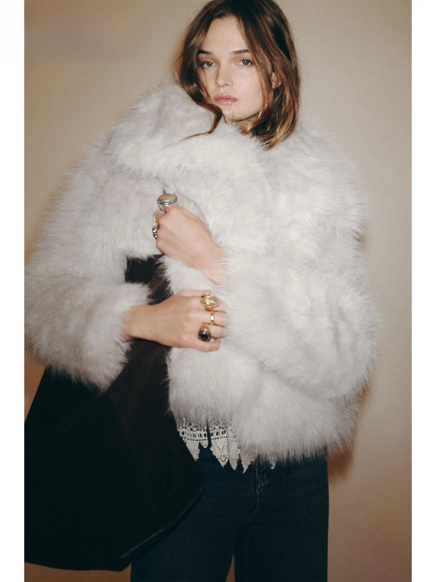 Ele Artificial Fur Effect Jaet for Women ZAPRHA 2025 Autumn New Sle Long Sve Commute Faion Ladies Coat