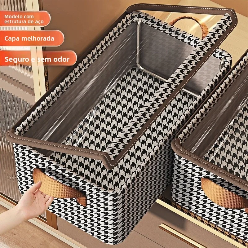 clothing-pants-storage-box-home-use-plaid-fabric-wardrobe-layering-tool-stackable-organizer-box-for-household-use