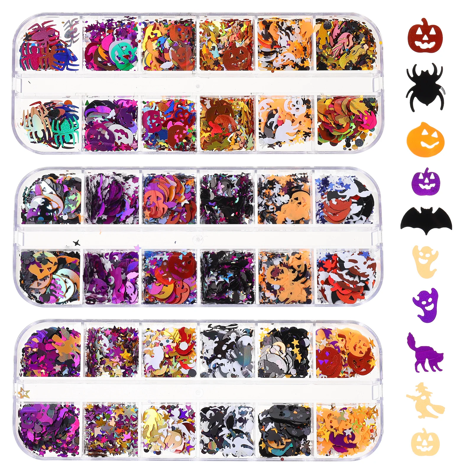 

3 Boxes Pumpkin Sequins Halloween Art Decor Diy Charms 3D Nail Glitter Flakes Nail Decoration For Natural Fake Nails