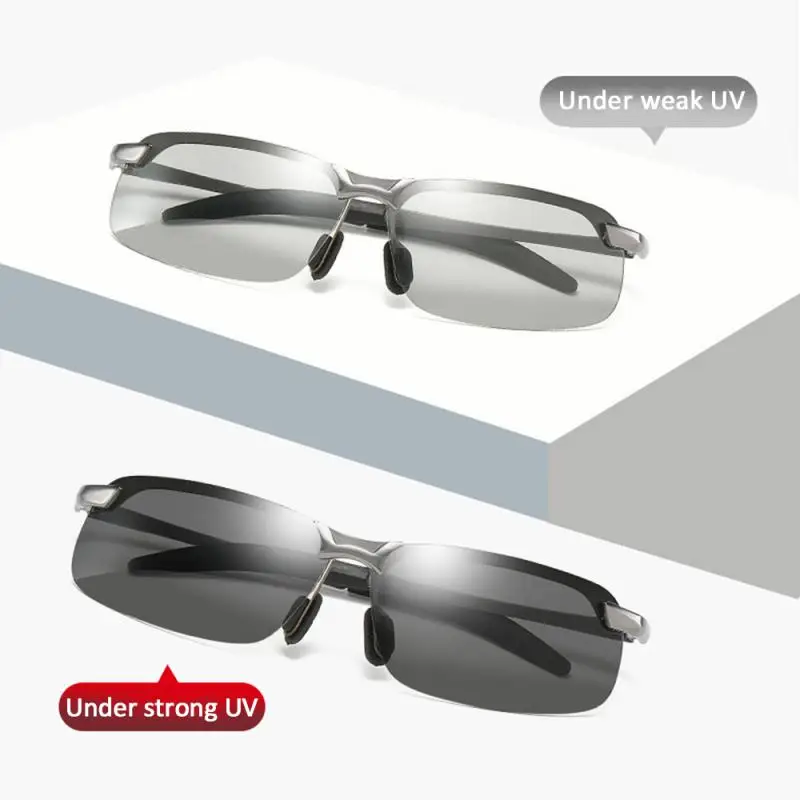 New Aluminum Rimless Photochromic Sunglasses Men Polarized Night Driving Glasses Chameleon Anti-Glare gafas de sol hombre