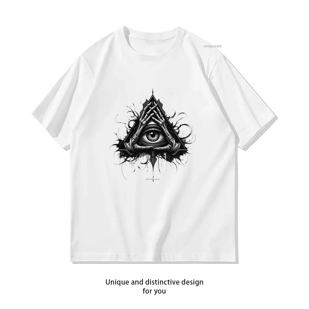 All Seeing Eye Hands Triangle T-Shirt Design  Casual Cotton Short Sleeve Tee for Men Women