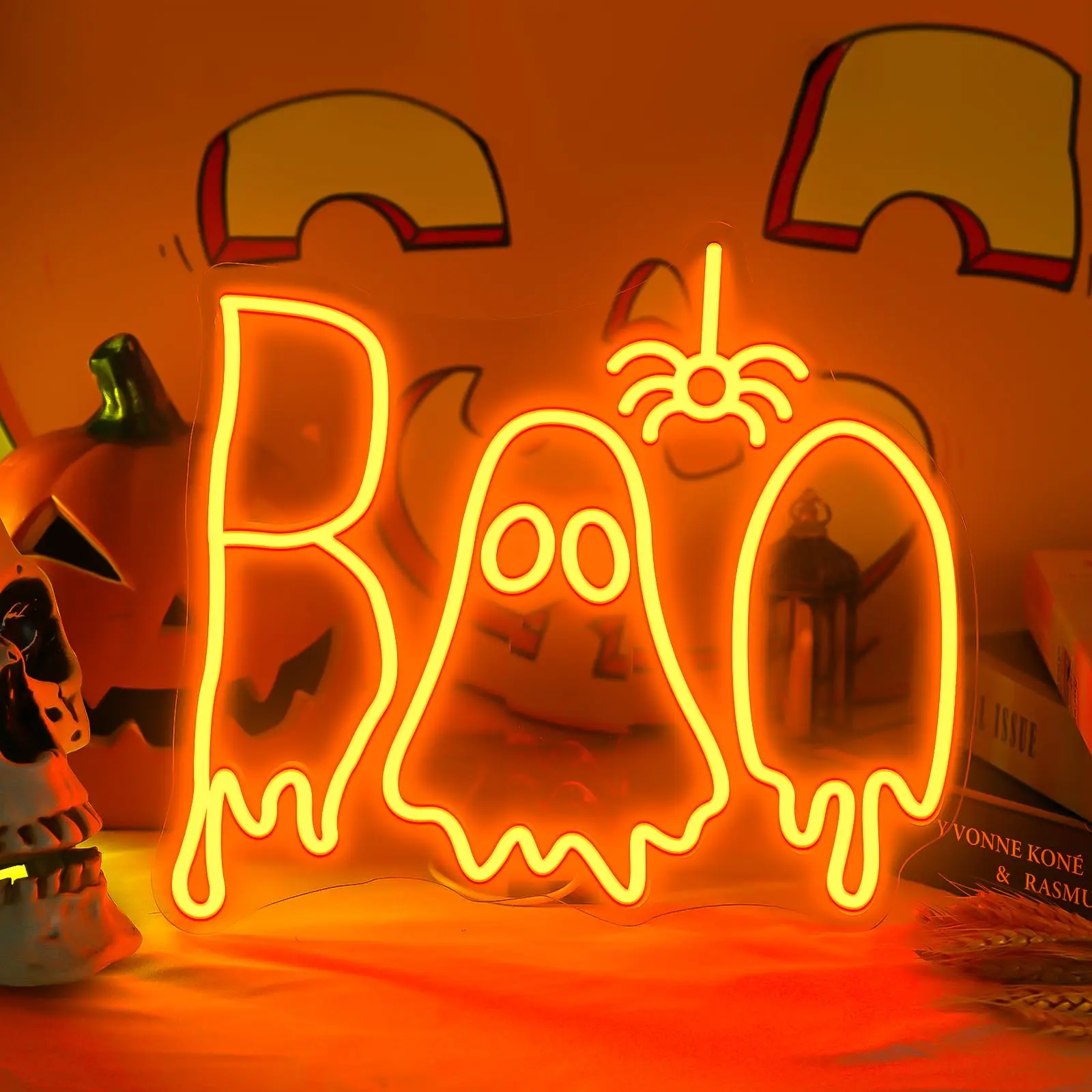 

Неоновая вывеска Boo для декора стен, жуткий призрак 5/12 В, USB с регулируемым переключателем для Хэллоуина, спальни, дома, бара, клуба, вечеринки, декор