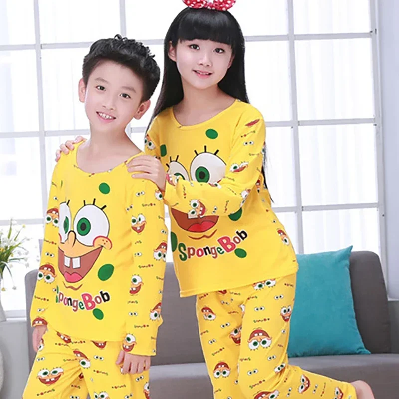 SpongeBob Pyjamas Kinder Set Cartoon Anime Lange Ärmel Lange Hosen Anzug Baby Herbst Wärme Homewear Mädchen Junge Nette Kleidung