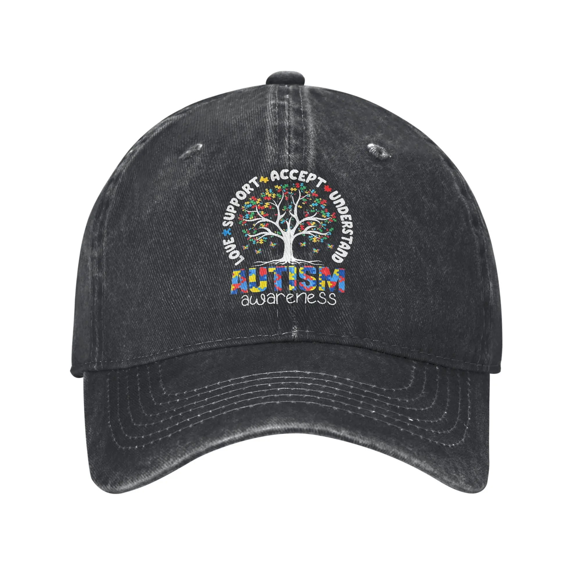 Men Women Autism Awareness Respect Love Support  Printed Hat Vintage Distressed Cotton  Baseball Cap Adjustable
