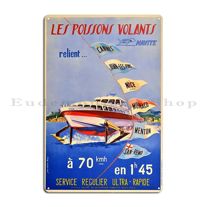 Retro Poissons Volants Metal Sign Wall Decor Garage Design Vintage Plates Tin Sign Poster