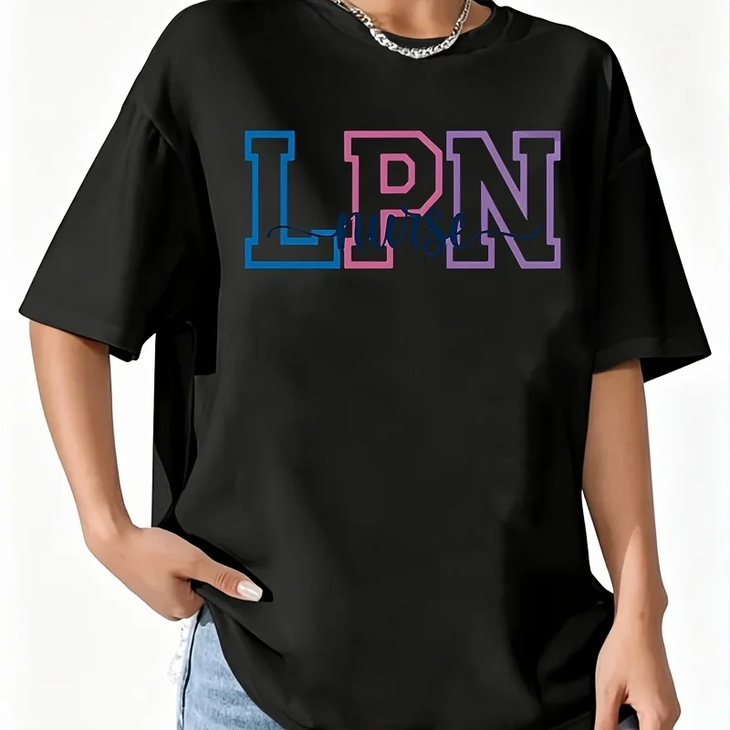 Lpn Nurse Pride Women's 100% Cotton T-Shirt Fun Print Short Sleeve Top Casual Round Neck Tee S-5Xl