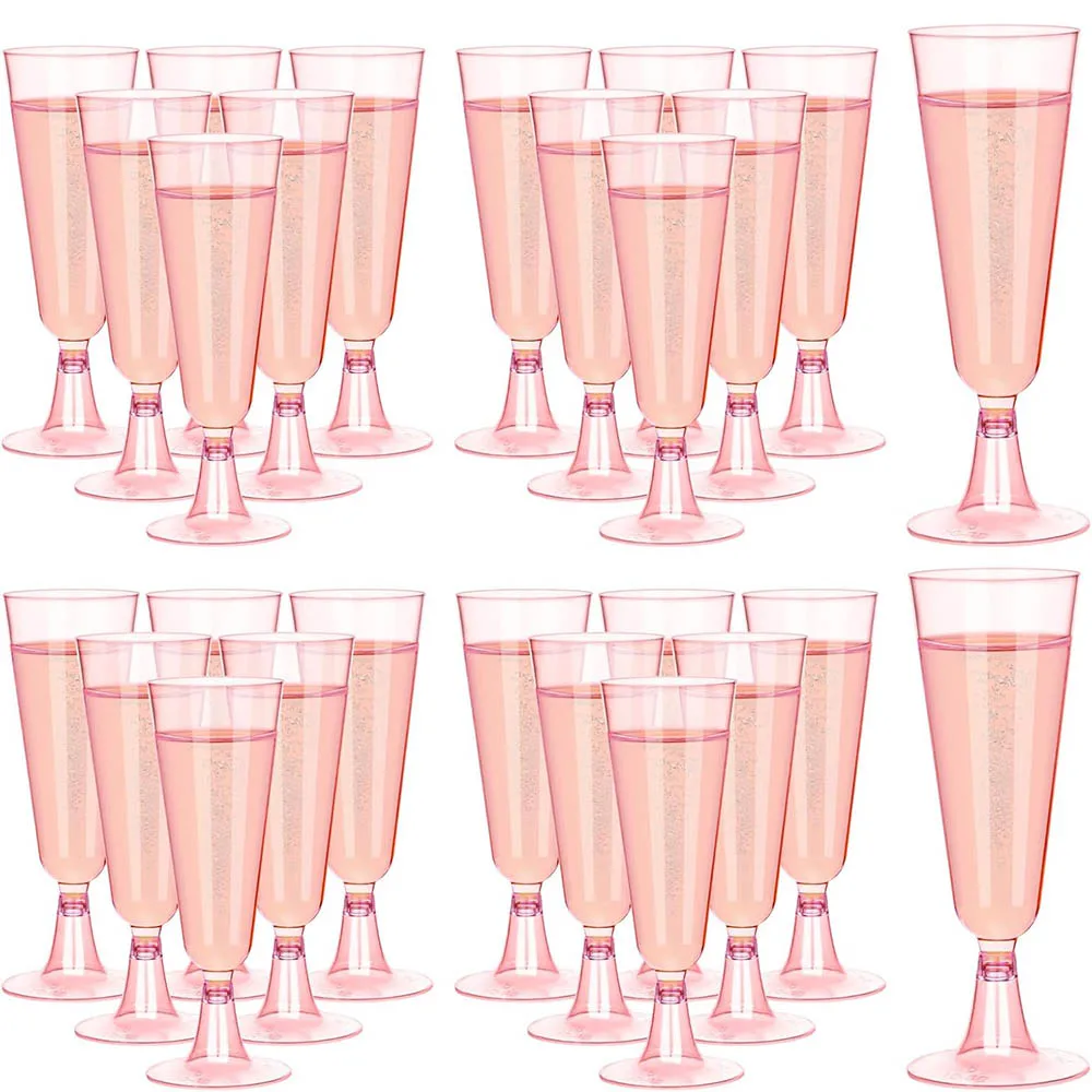 Champagne Flutes Plastic,Wine Glasses,Disposable Champagne Glasses,5 Oz Pink Shot Cups,New Year Christmas Party Wedding Birthday